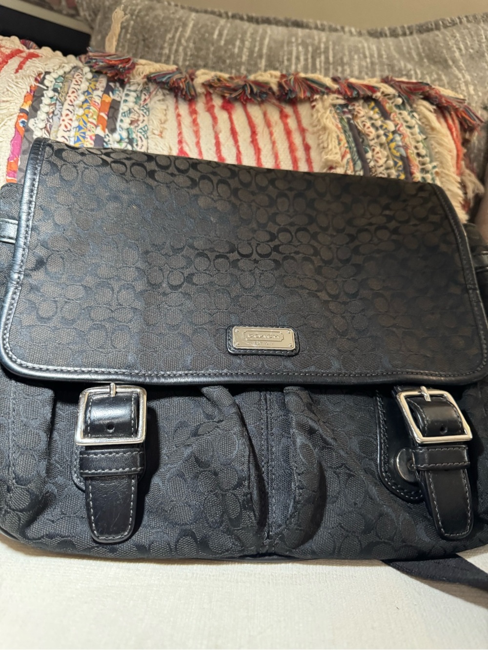 Coach Black Monogram Canvas Messenger Bag - Picture 2 of 10